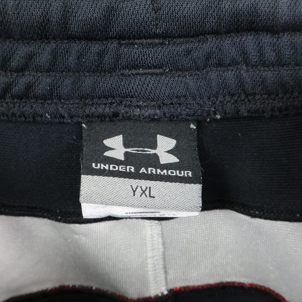 Under Armour Athletic Shorts Boys YXL‎ Black White Stripe 100% Polyester Pockets